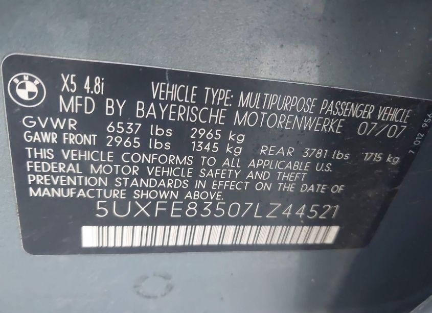 Photo 9 of 2007 Bmw X5 4.8I (VIN 5UXFE83507LZ44521)