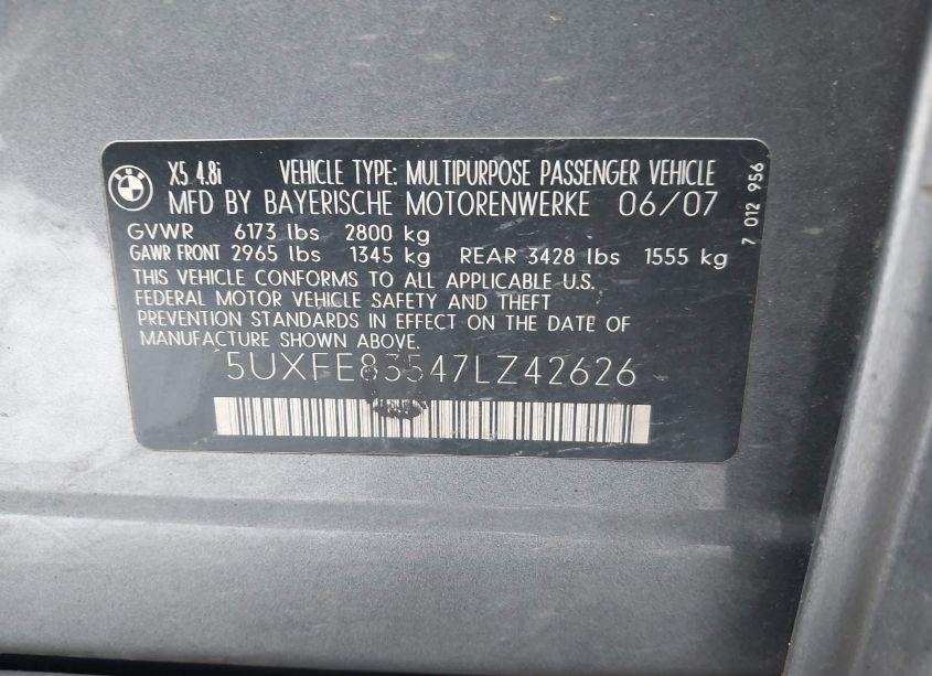 Photo 9 of 2007 Bmw X5 4.8I (VIN 5UXFE83547LZ42626)