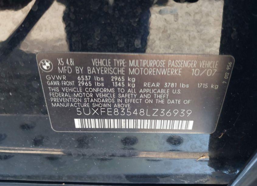 Photo 9 of 2008 Bmw X5 4.8I (VIN 5UXFE83548LZ36939)