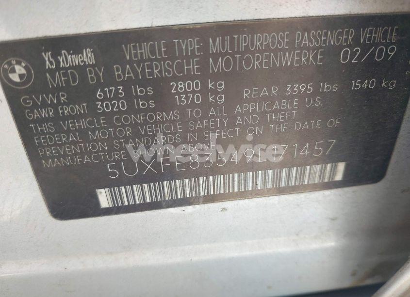 Photo 9 of 2009 Bmw X5 XDRIVE48I (VIN 5UXFE83549L171457)