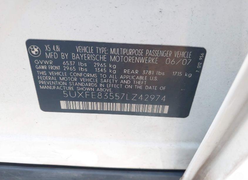 Photo 9 of 2007 Bmw X5 4.8I (VIN 5UXFE83557LZ42974)