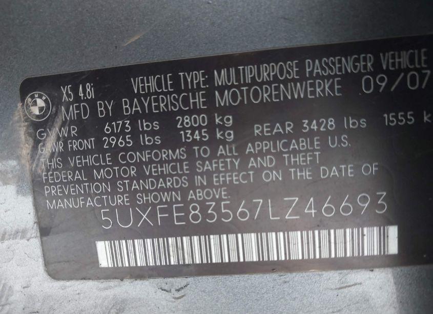 Photo 9 of 2007 Bmw X5 4.8I (VIN 5UXFE83567LZ46693)