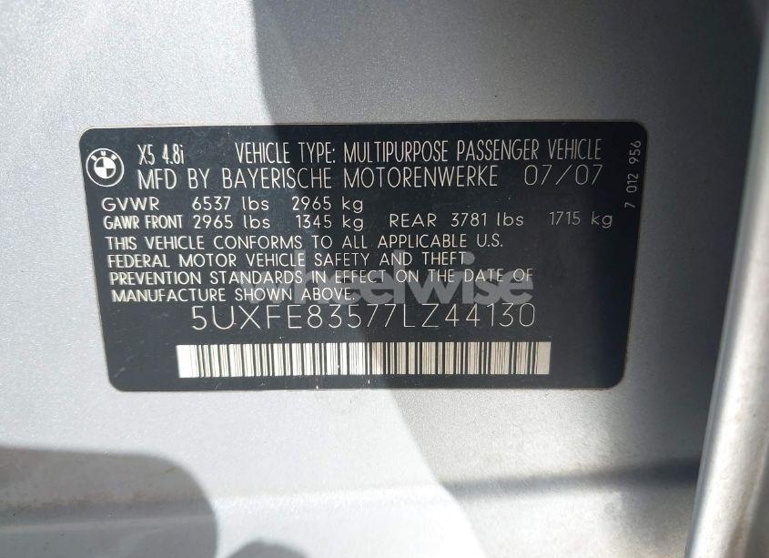 Photo 9 of 2007 Bmw X5 4.8I (VIN 5UXFE83577LZ44130)