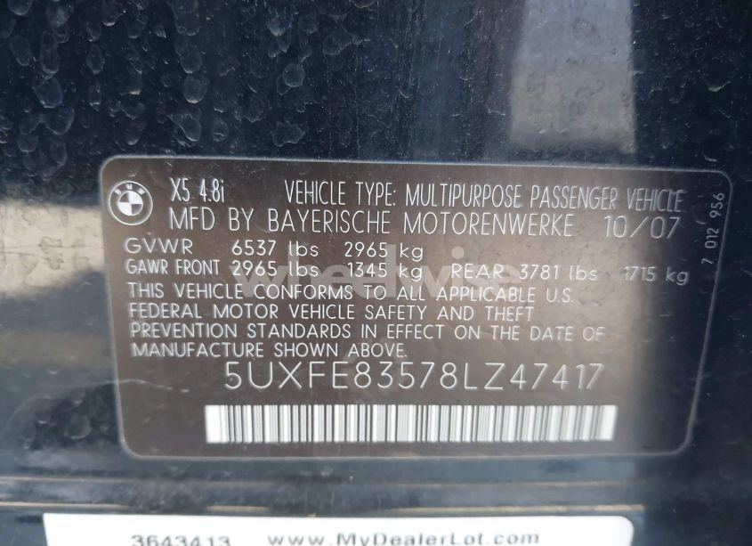 Photo 9 of 2008 Bmw X5 4.8I (VIN 5UXFE83578LZ47417)