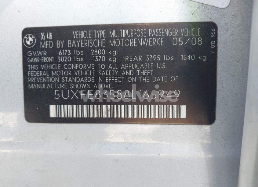 Photo 9 of 2008 Bmw X5 4.8I (VIN 5UXFE83588L165949)