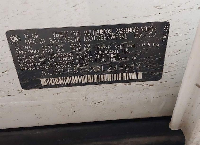 Photo 9 of 2007 Bmw X5 4.8I (VIN 5UXFE835X7LZ44042)