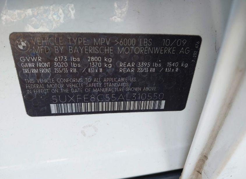 Photo 9 of 2010 Bmw X5 XDRIVE48I (VIN 5UXFE8C55AL310550)
