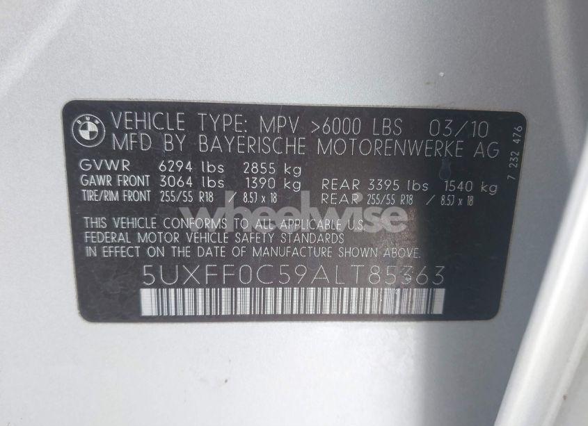 Photo 9 of 2010 Bmw X5 XDRIVE35D (VIN 5UXFF0C59ALT85363)