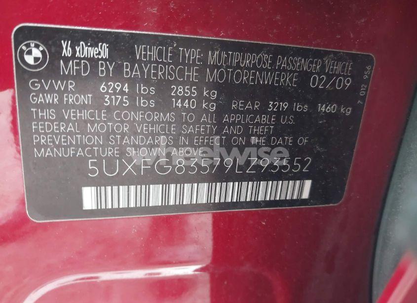 Photo 9 of 2009 Bmw X6 XDRIVE50I (VIN 5UXFG83579LZ93552)