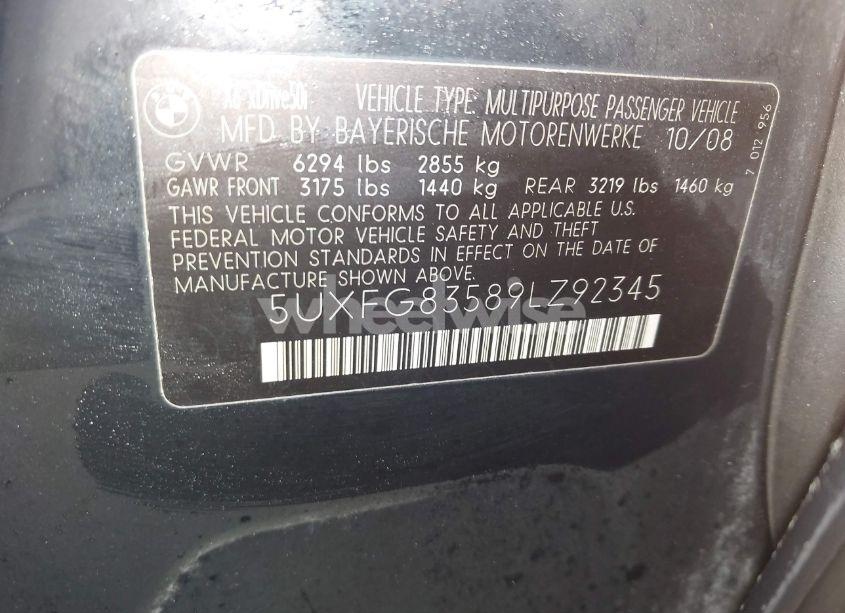 Photo 9 of 2009 Bmw X6 XDRIVE50I (VIN 5UXFG83589LZ92345)