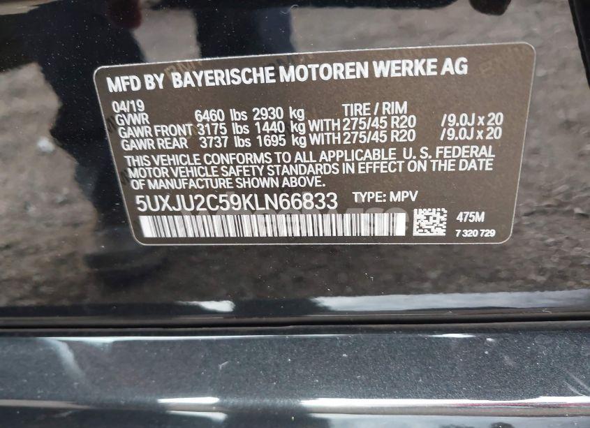 Photo 9 of 2019 Bmw X5 XDRIVE50I (VIN 5UXJU2C59KLN66833)