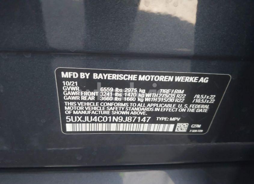 Photo 9 of 2022 Bmw X5 M50I (VIN 5UXJU4C01N9J87147)