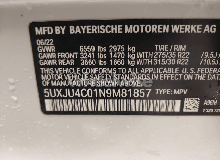 Photo 9 of 2022 Bmw X5 M50I (VIN 5UXJU4C01N9M81857)