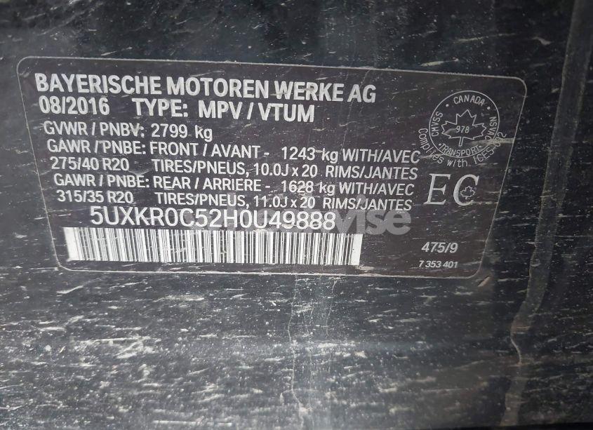 Photo 9 of 2017 Bmw X5 XDRIVE35I (VIN 5UXKR0C52H0U49888)