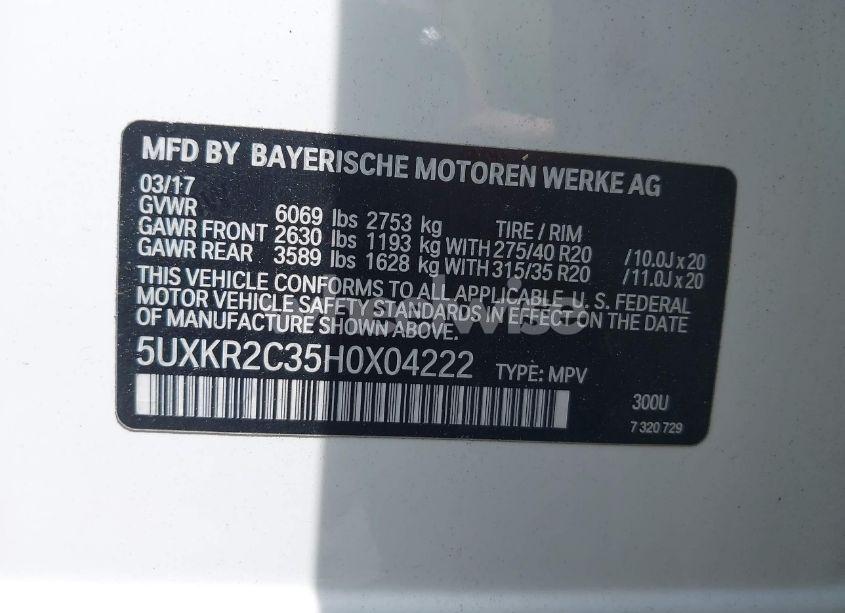 Photo 9 of 2017 Bmw X5 SDRIVE35I (VIN 5UXKR2C35H0X04222)