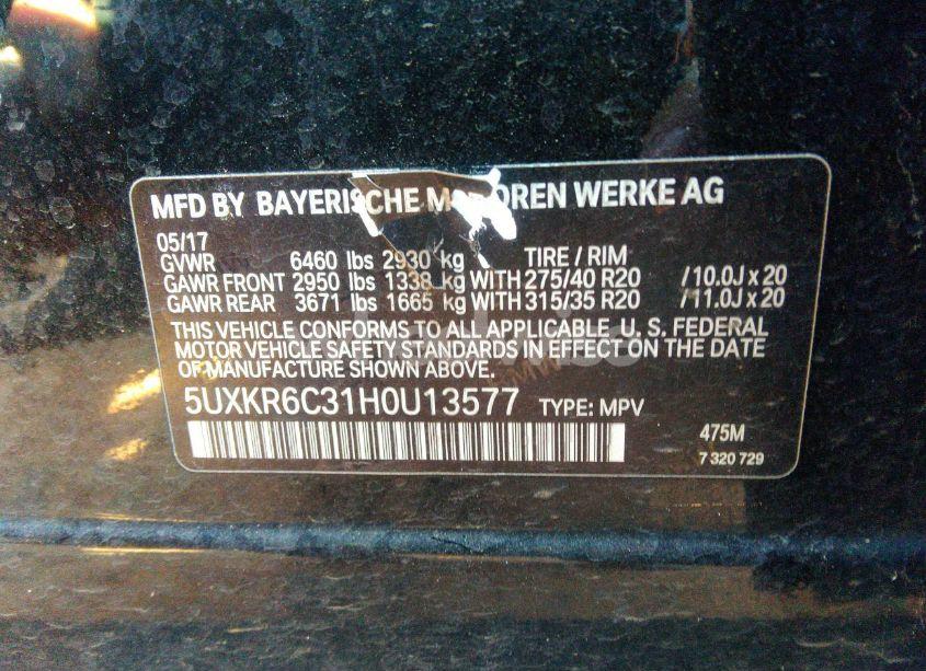 Photo 9 of 2017 Bmw X5 XDRIVE50I (VIN 5UXKR6C31H0U13577)