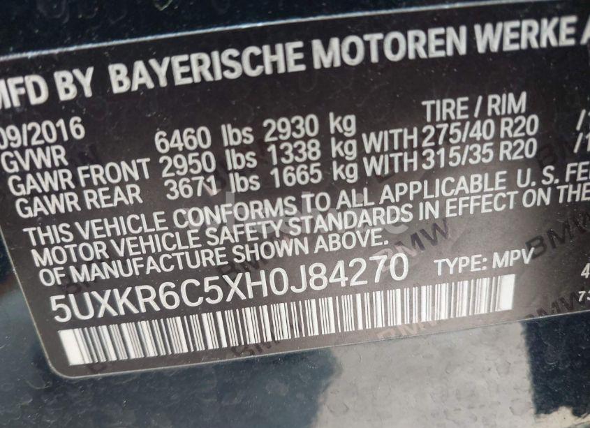 Photo 9 of 2017 Bmw X5 XDRIVE50I (VIN 5UXKR6C5XH0J84270)