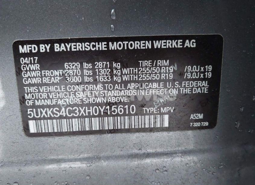 Photo 9 of 2017 Bmw X5 XDRIVE35D (VIN 5UXKS4C3XH0Y15610)