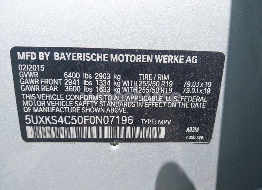 Photo 9 of 2015 Bmw X5 XDRIVE35D (VIN 5UXKS4C50F0N07196)
