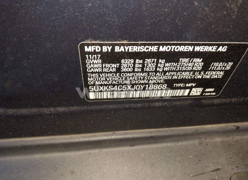 Photo 9 of 2018 Bmw X5 XDRIVE35D (VIN 5UXKS4C5XJ0Y18868)