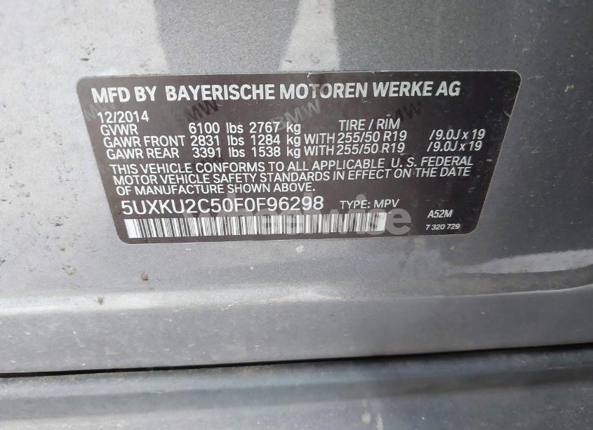 Photo 9 of 2015 Bmw X6 XDRIVE35I (VIN 5UXKU2C50F0F96298)