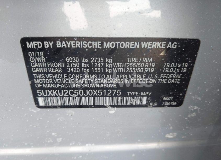 Photo 9 of 2018 Bmw X6 XDRIVE35I (VIN 5UXKU2C50J0X51275)