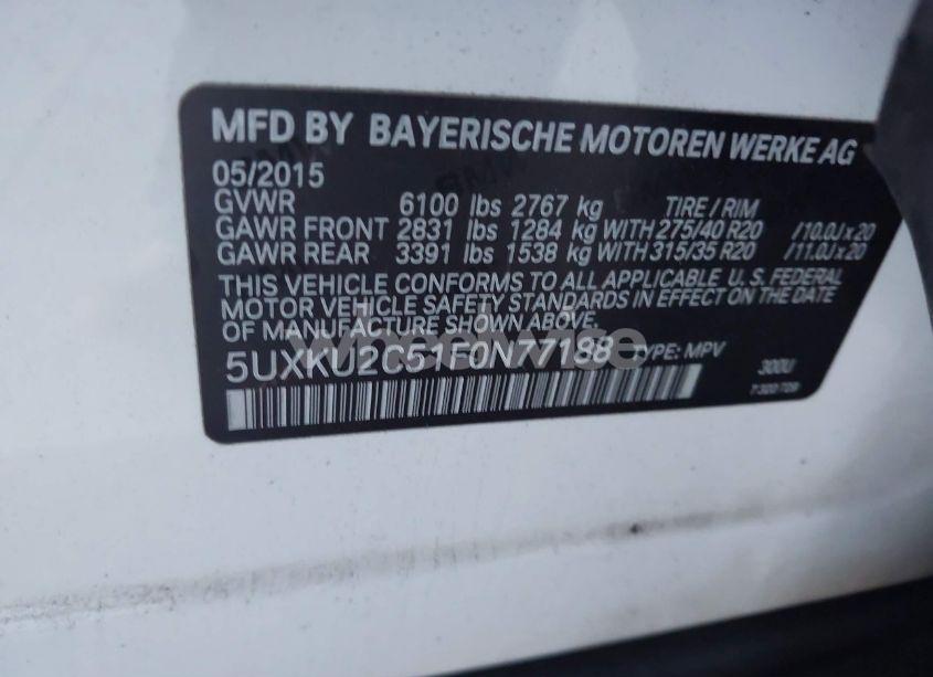 Photo 9 of 2015 Bmw X6 XDRIVE35I (VIN 5UXKU2C51F0N77188)