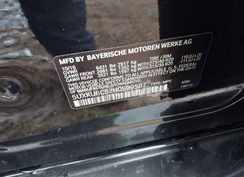 Photo 9 of 2017 Bmw X6 XDRIVE50I (VIN 5UXKU6C52H0S99587)