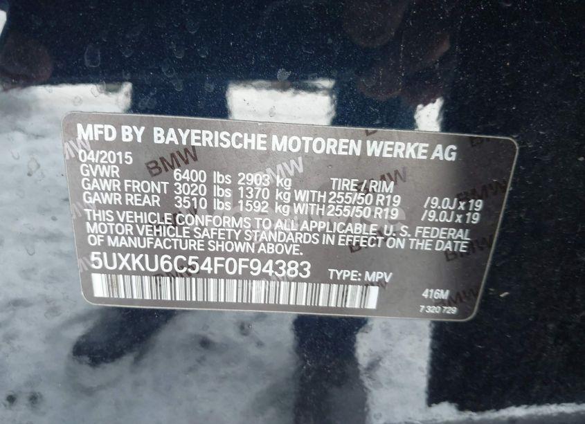 Photo 9 of 2015 Bmw X6 XDRIVE50I (VIN 5UXKU6C54F0F94383)
