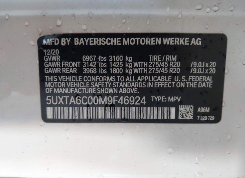 Photo 9 of 2021 Bmw X5 PHEV XDRIVE45E (VIN 5UXTA6C00M9F46924)