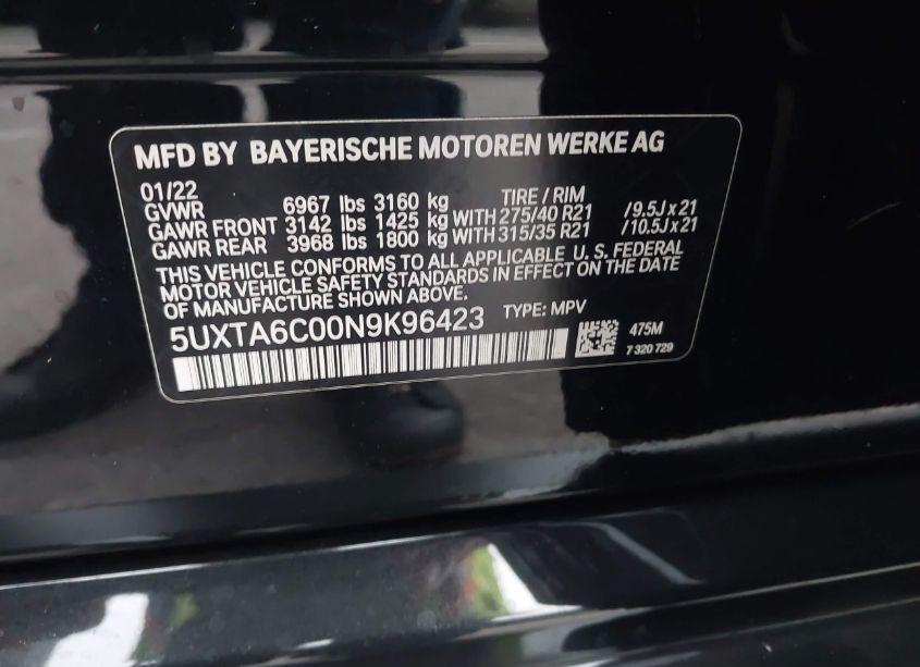 Photo 9 of 2022 Bmw X5 PHEV XDRIVE45E (VIN 5UXTA6C00N9K96423)