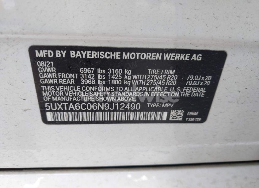 Photo 9 of 2022 Bmw X5 PHEV XDRIVE45E (VIN 5UXTA6C06N9J12490)