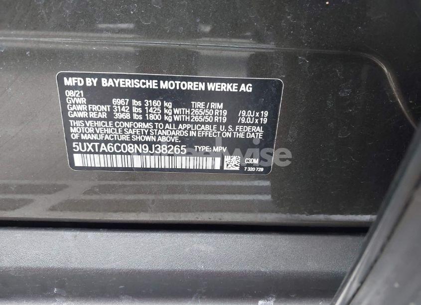 Photo 9 of 2022 Bmw X5 PHEV XDRIVE45E (VIN 5UXTA6C08N9J38265)