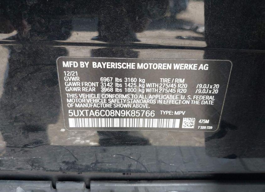 Photo 9 of 2022 Bmw X5 PHEV XDRIVE45E (VIN 5UXTA6C08N9K85766)