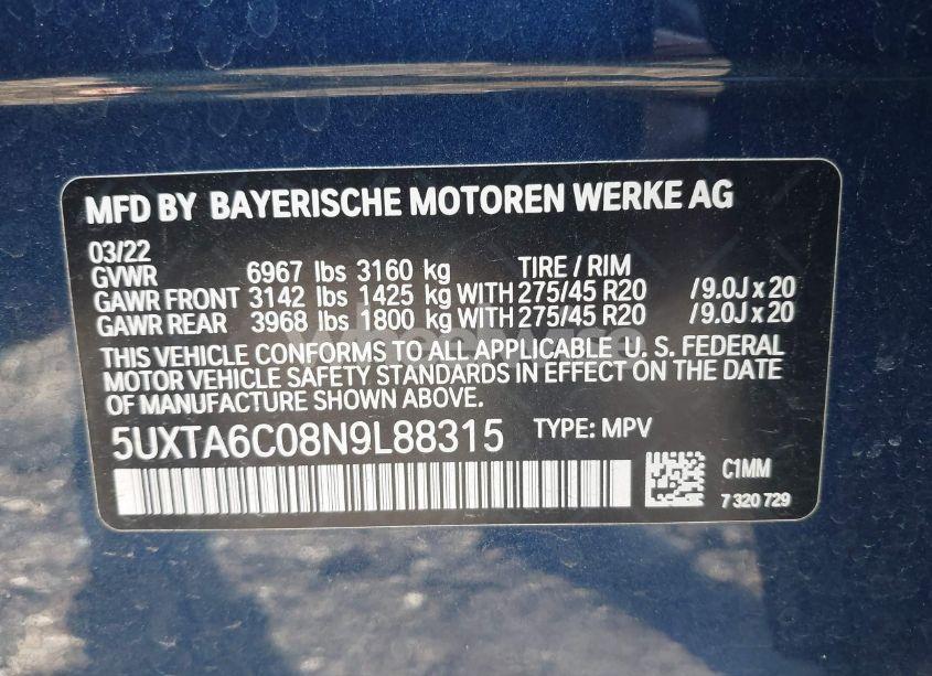 Photo 9 of 2022 Bmw X5 PHEV XDRIVE45E (VIN 5UXTA6C08N9L88315)