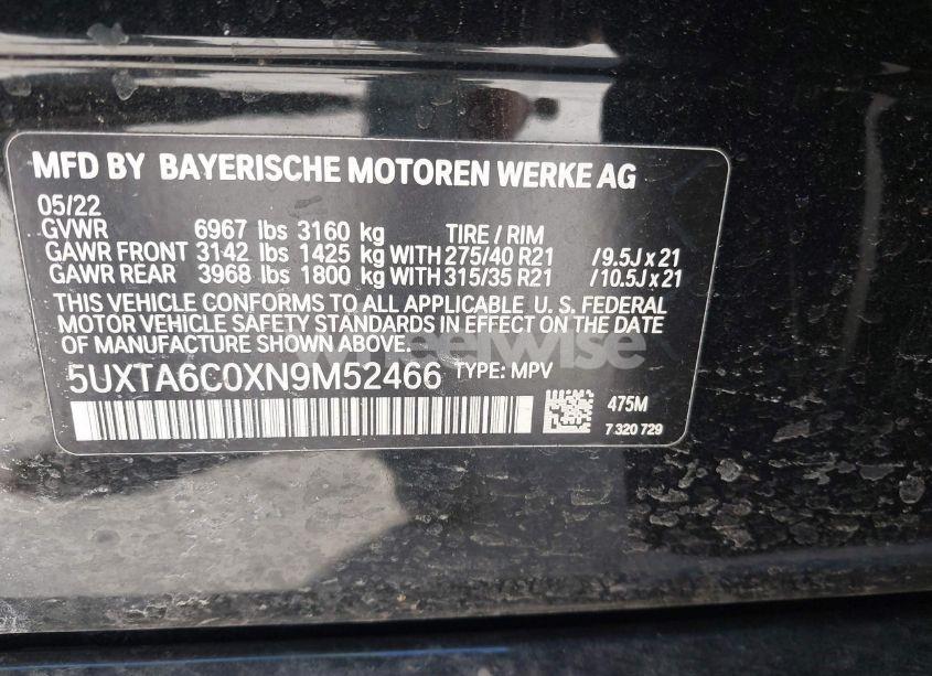 Photo 9 of 2022 Bmw X5 PHEV XDRIVE45E (VIN 5UXTA6C0XN9M52466)