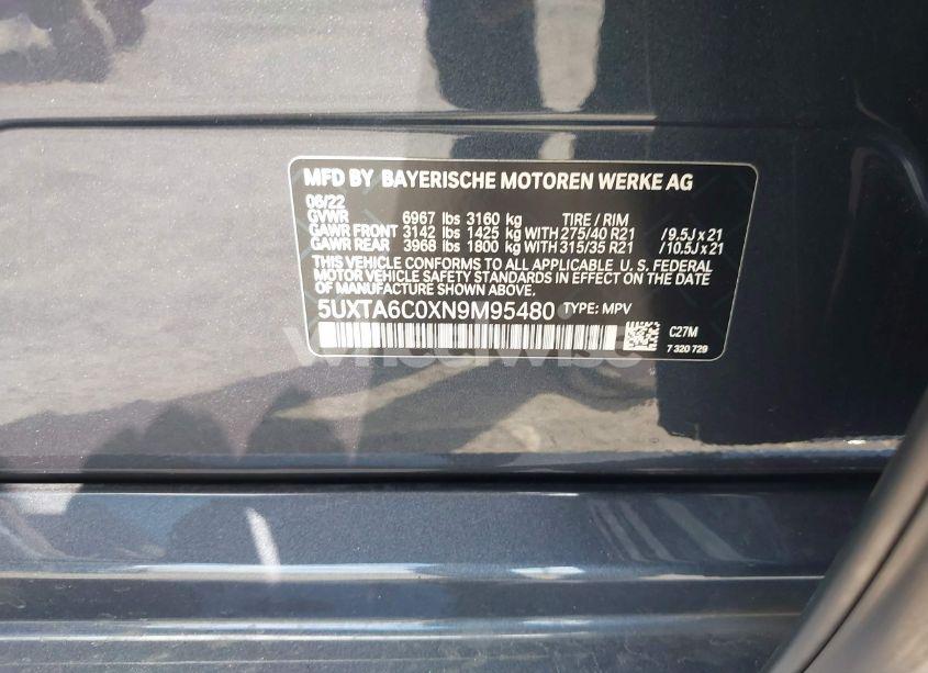 Photo 9 of 2022 Bmw X5 PHEV XDRIVE45E (VIN 5UXTA6C0XN9M95480)