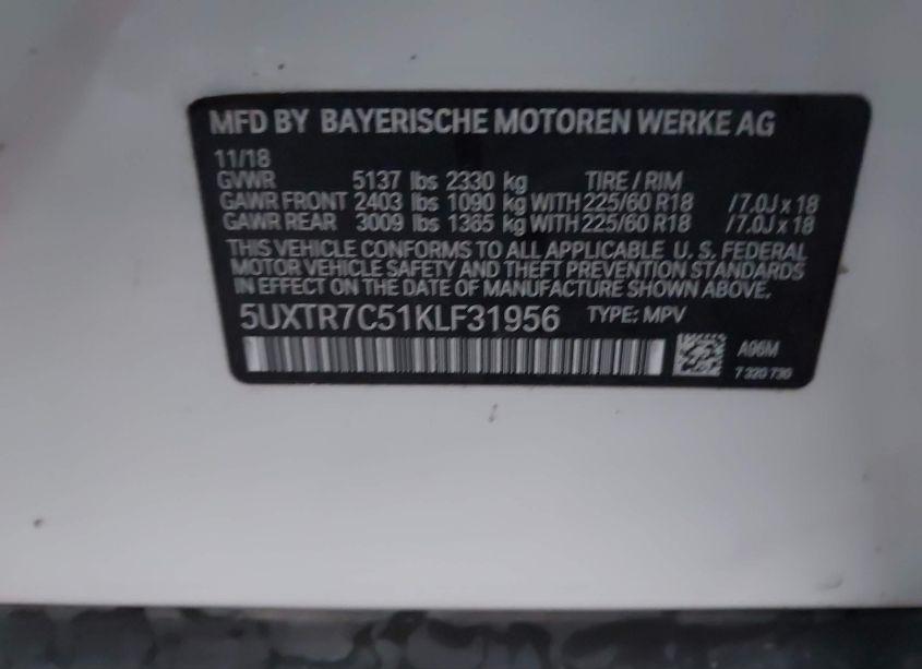 Photo 9 of 2019 Bmw X3 SDRIVE30I (VIN 5UXTR7C51KLF31956)