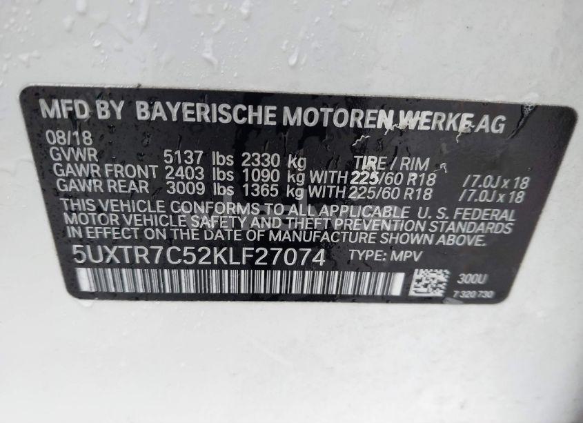 Photo 9 of 2019 Bmw X3 SDRIVE30I (VIN 5UXTR7C52KLF27074)