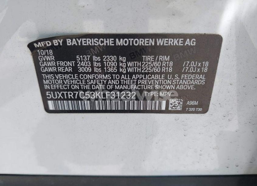 Photo 9 of 2019 Bmw X3 SDRIVE30I (VIN 5UXTR7C53KLF31232)