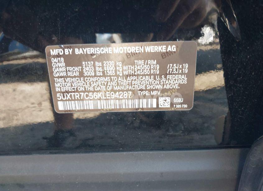 Photo 9 of 2019 Bmw X3 SDRIVE30I (VIN 5UXTR7C56KLE94287)