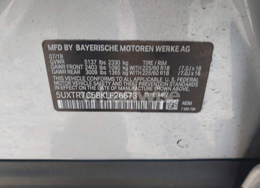 Photo 9 of 2019 Bmw X3 SDRIVE30I (VIN 5UXTR7C58KLF26673)