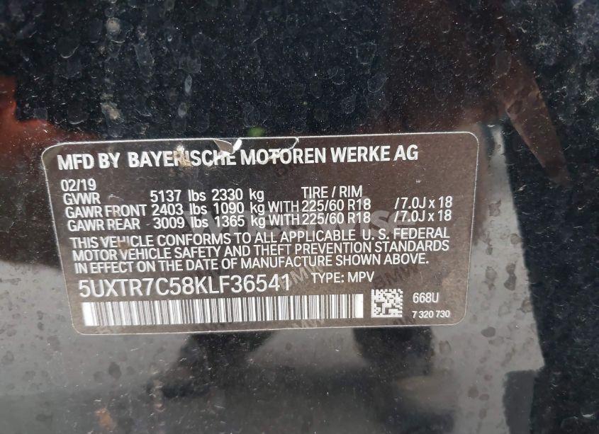 Photo 9 of 2019 Bmw X3 SDRIVE30I (VIN 5UXTR7C58KLF36541)