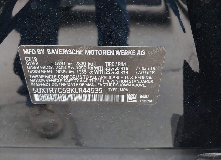 Photo 9 of 2019 Bmw X3 SDRIVE30I (VIN 5UXTR7C58KLR44535)