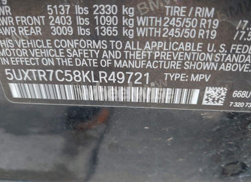 Photo 9 of 2019 Bmw X3 SDRIVE30I (VIN 5UXTR7C58KLR49721)