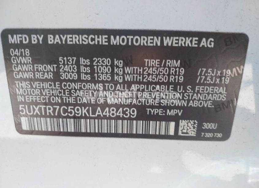Photo 9 of 2019 Bmw X3 SDRIVE30I (VIN 5UXTR7C59KLA48439)