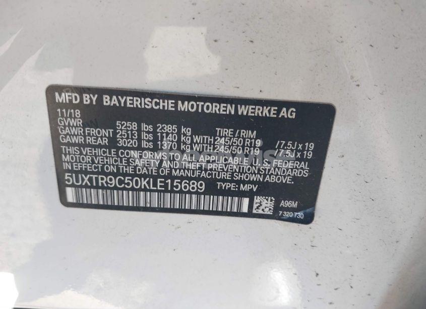 Photo 9 of 2019 Bmw X3 XDRIVE30I (VIN 5UXTR9C50KLE15689)