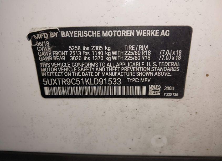 Photo 9 of 2019 Bmw X3 XDRIVE30I (VIN 5UXTR9C51KLD91533)