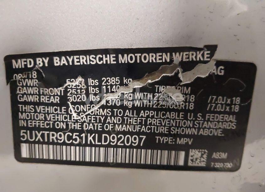 Photo 9 of 2019 Bmw X3 XDRIVE30I (VIN 5UXTR9C51KLD92097)