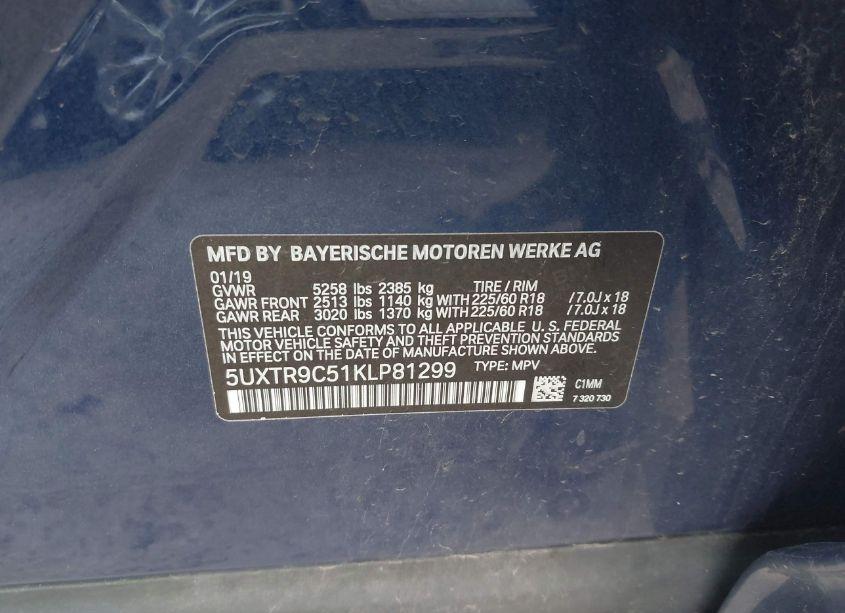 Photo 9 of 2019 Bmw X3 XDRIVE30I (VIN 5UXTR9C51KLP81299)